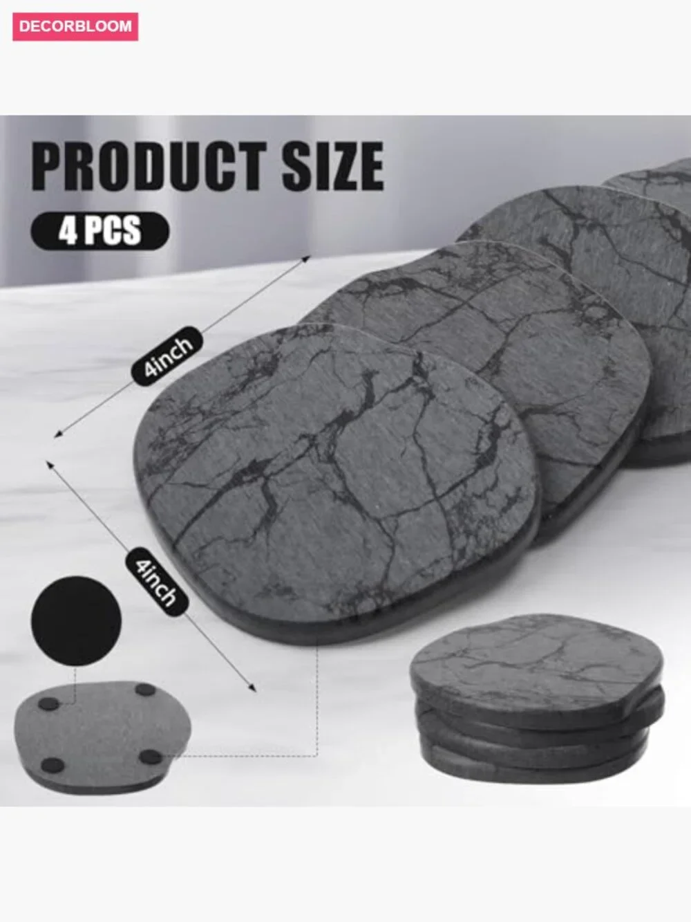 Set of 4 Diatomaceous Earth Absorbent Coasters Instant Dry Stone Drink Coasters